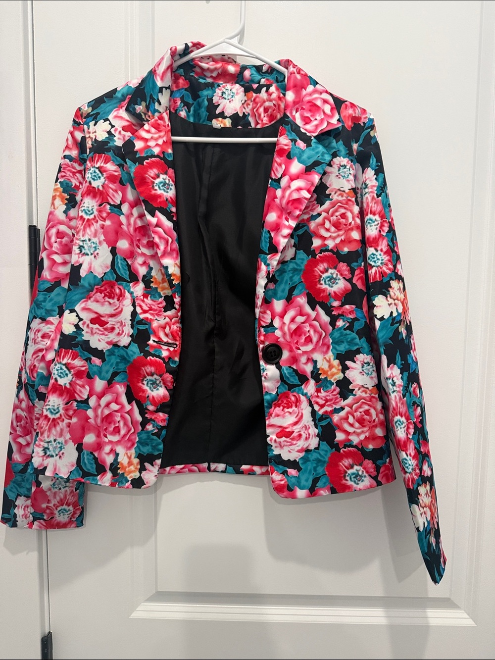 Floral Print Women's Blazer Jacket - Pink & Teal